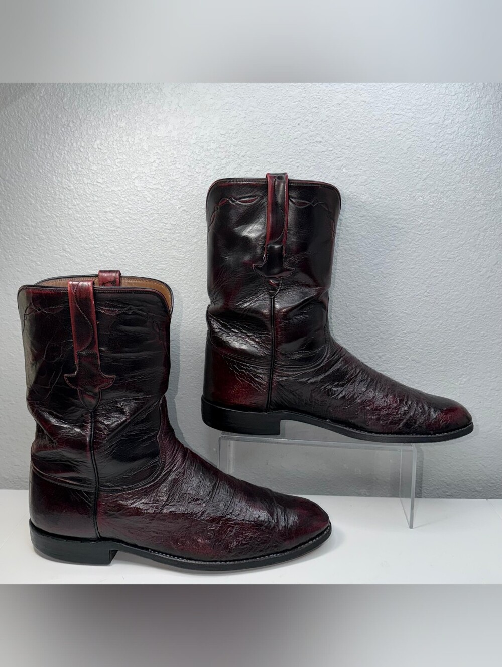 Vintage Lucchese L8284 Black Cherry Smooth Ostrich Cowboy Western Boots 12D fair